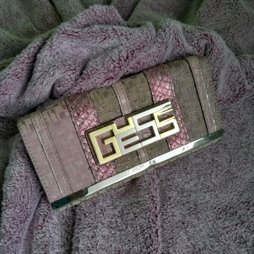 GUESS Pink and Magenta Clutch Bag